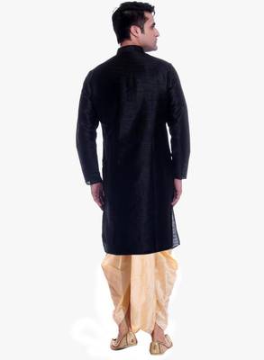 Black Silk Ethnic Indian Traditional Mens Festive Wear Dhoti Kurta 3