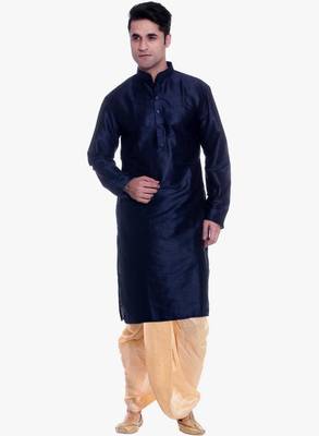 Blue Silk Ethnic Indian Traditional Mens Festive Wear Dhoti Kurta 1