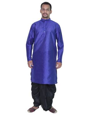 Blue Silk Ethnic Indian Traditional Mens Festive Wear Dhoti Kurta 1