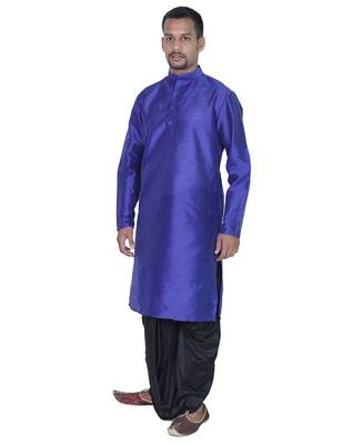 Blue Silk Ethnic Indian Traditional Mens Festive Wear Dhoti Kurta 2