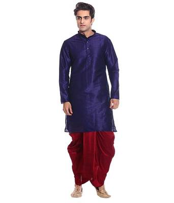 Blue Silk Ethnic Indian Traditional Mens Festive Wear Dhoti Kurta 1