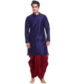 Blue Silk Ethnic Indian Traditional Mens Festive Wear Dhoti Kurta