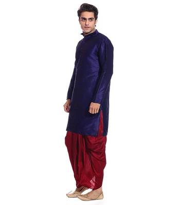 Blue Silk Ethnic Indian Traditional Mens Festive Wear Dhoti Kurta 2