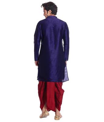 Blue Silk Ethnic Indian Traditional Mens Festive Wear Dhoti Kurta 3