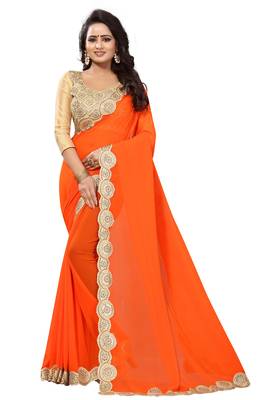Orange woven art silk saree with blouse 1