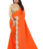 Orange woven art silk saree with blouse