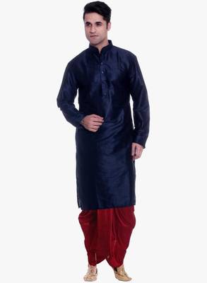 Blue Silk Ethnic Indian Traditional Mens Festive Wear Dhoti Kurta 1