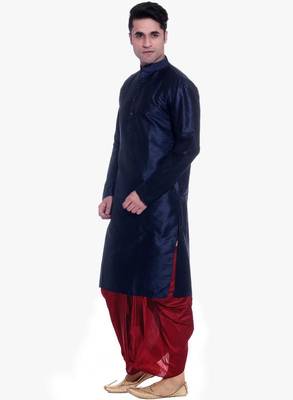 Blue Silk Ethnic Indian Traditional Mens Festive Wear Dhoti Kurta 2