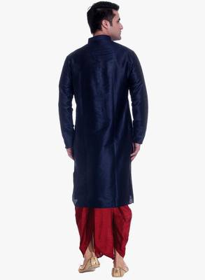 Blue Silk Ethnic Indian Traditional Mens Festive Wear Dhoti Kurta 3