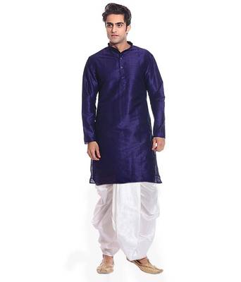 Blue Silk Ethnic Indian Traditional Mens Festive Wear Dhoti Kurta 1