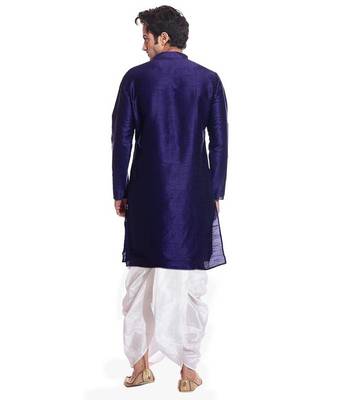 Blue Silk Ethnic Indian Traditional Mens Festive Wear Dhoti Kurta 3