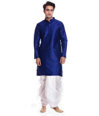 Blue Silk Ethnic Indian Traditional Mens Festive Wear Dhoti Kurta 1