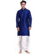 Blue Silk Ethnic Indian Traditional Mens Festive Wear Dhoti Kurta