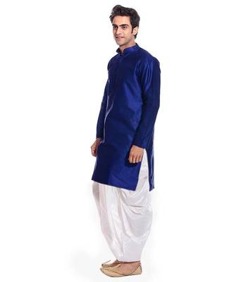 Blue Silk Ethnic Indian Traditional Mens Festive Wear Dhoti Kurta 2