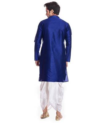 Blue Silk Ethnic Indian Traditional Mens Festive Wear Dhoti Kurta 3