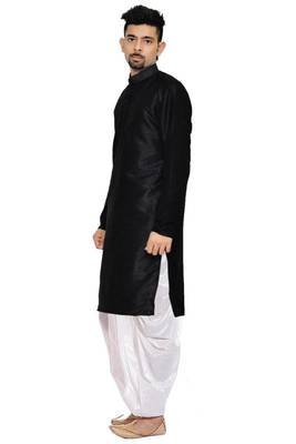 Black Silk Ethnic Indian Traditional Mens Festive Wear Dhoti Kurta 2