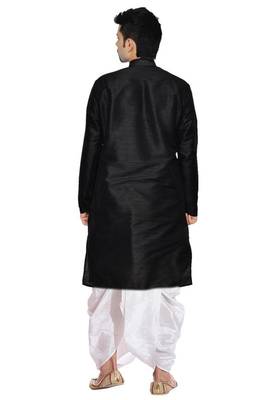 Black Silk Ethnic Indian Traditional Mens Festive Wear Dhoti Kurta 3