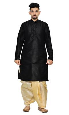 Black Silk Ethnic Indian Traditional Mens Festive Wear Dhoti Kurta 1