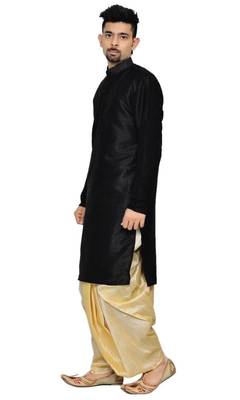 Black Silk Ethnic Indian Traditional Mens Festive Wear Dhoti Kurta 2