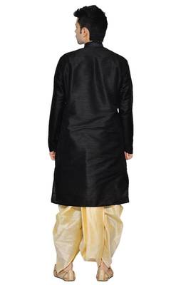 Black Silk Ethnic Indian Traditional Mens Festive Wear Dhoti Kurta 3