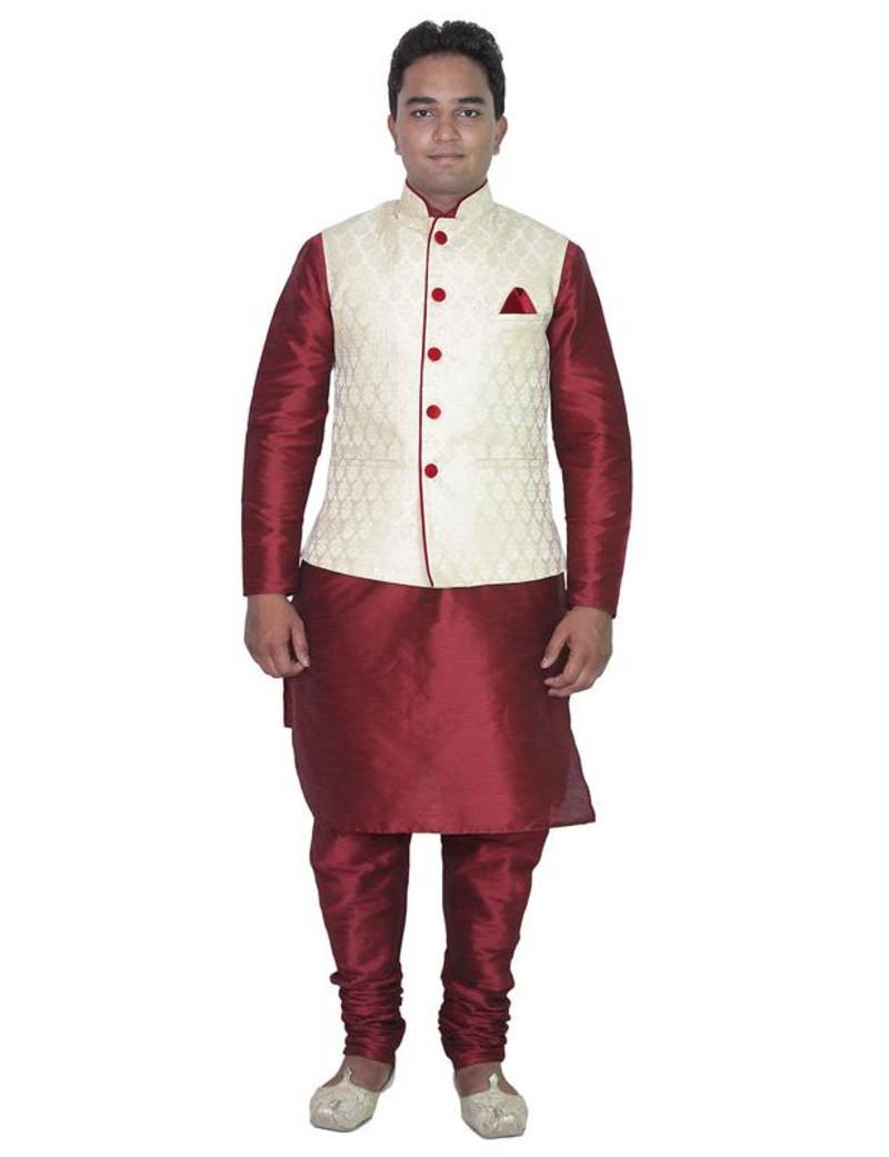 Cream Silk Ethnic Indian Traditional Mens Festive Wear Kurta