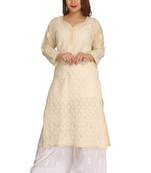 Ada Hand Embroidered Beige Cotton Chikankari Kurti