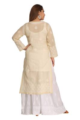 Ada Hand Embroidered Beige Cotton Chikankari Kurti 2