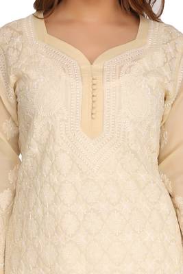 Ada Hand Embroidered Beige Cotton Chikankari Kurti 4