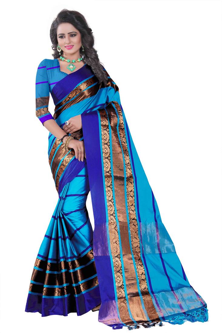 Sky blue woven jacquard saree with blouse