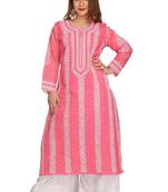 Ada Hand Embroidered Pink  Cotton Chikankari Kurti