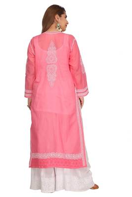 Ada Hand Embroidered Pink  Cotton Chikankari Kurti 2