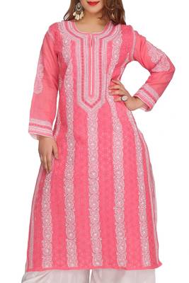 Ada Hand Embroidered Pink  Cotton Chikankari Kurti 3