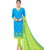 Sky-blue embroidered cotton salwar