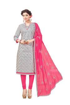 Grey embroidered cotton salwar with dupatta