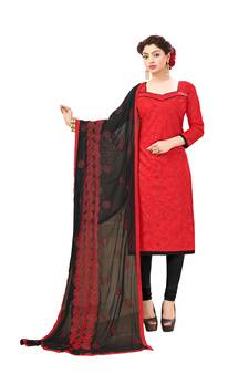 Red embroidered cotton salwar with dupatta