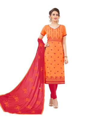 Orange embroidered cotton salwar with dupatta 1