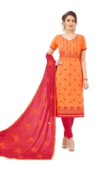 Orange embroidered cotton salwar with dupatta