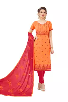 Orange embroidered cotton salwar with dupatta