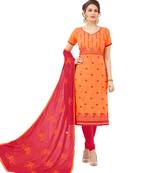 Orange embroidered cotton salwar with dupatta
