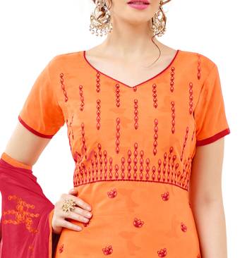 Orange embroidered cotton salwar with dupatta 2