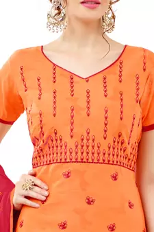 Orange embroidered cotton salwar with dupatta
