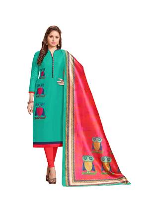 Turquoise embroidered chanderi salwar with dupatta 1