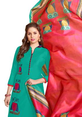 Turquoise embroidered chanderi salwar with dupatta 2
