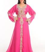 Pink Zari Work Stones & Beads Embellish Georgette  Islamic Style Arabian Maxi Partywear Kaftan