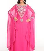 Pink Zari Work Stones & Beads Embellish Georgette  Islamic Style Arabian Maxi Partywear Kaftan
