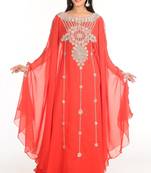 Red Zari Work Stones & Beads Embellish Georgette  Islamic Style Arabian Maxi Partywear Kaftan