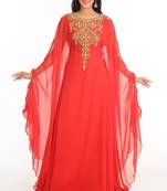 Red Zari Work Stones & Beads Embellish Georgette  Islamic Style Arabian Maxi Partywear Kaftan