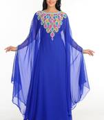 Blue Zari Work Stones & Beads Embellish Georgette  Islamic Style Arabian Maxi Partywear Kaftan