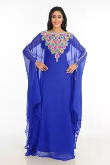 Blue Zari Work Stones & Beads Embellish Georgette  Islamic Style Arabian Maxi Partywear Kaftan