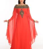 Red Zari Work Stones & Beads Embellish Georgette  Islamic Style Arabian Maxi Partywear Kaftan